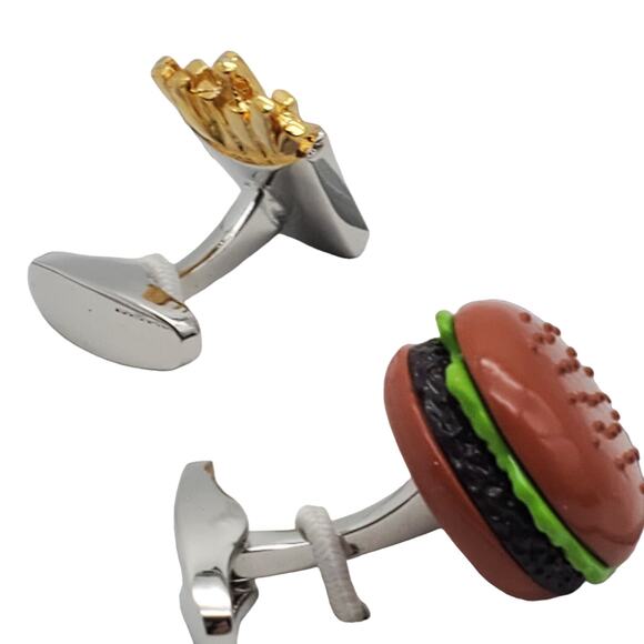 Burger & French Fries Cufflinks Roundtree Yorke Hamburger Vintage Cuff Links - Picture 3 of 9